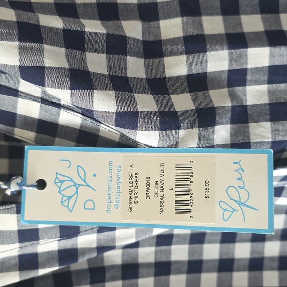 Draper James Navy and White Gingham Loretta ShirtDress Size L With Pockets NWT - Picture 3 of 9